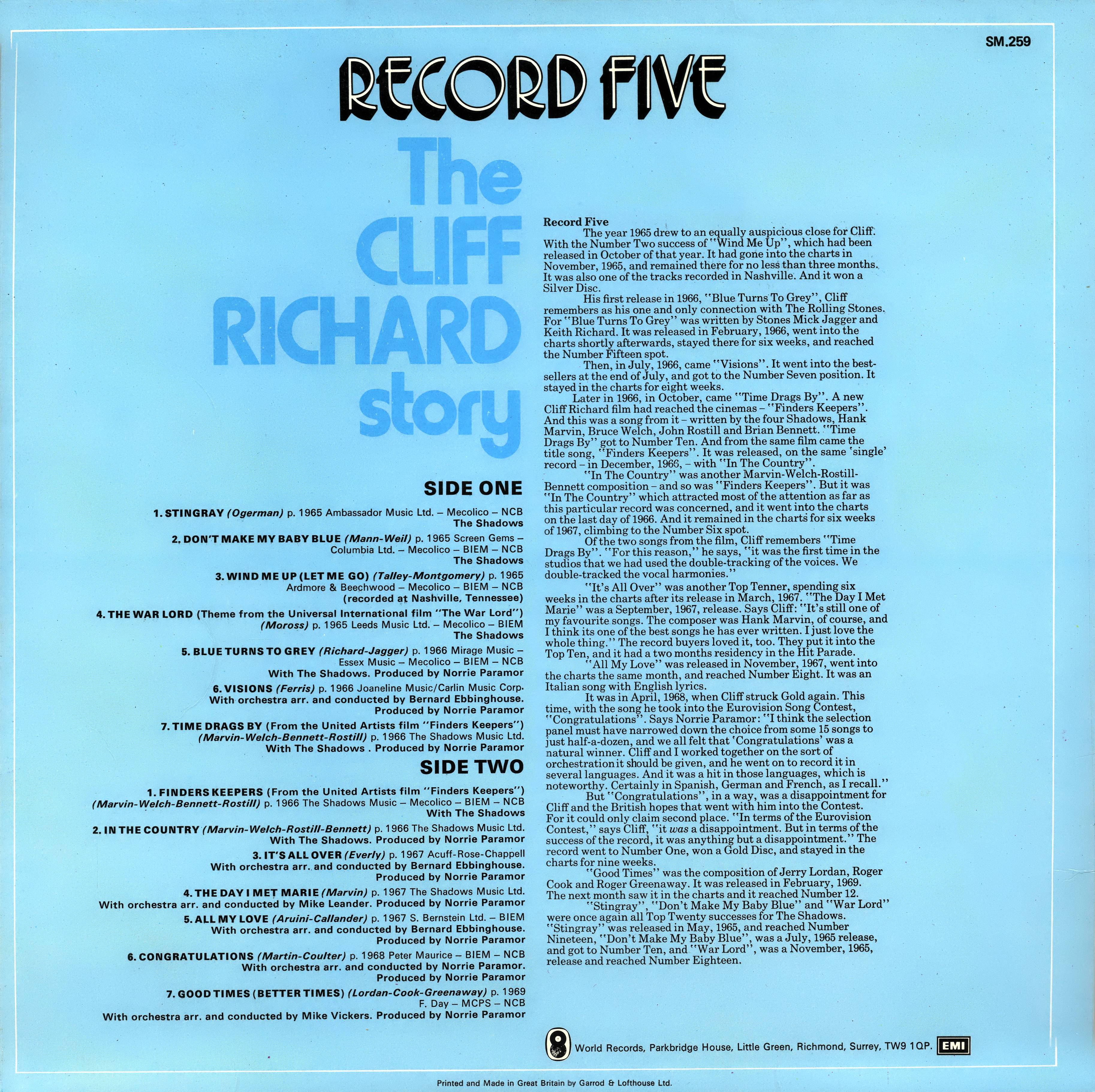 Cliff Richard The Cliff Richard Story : LP Back 5